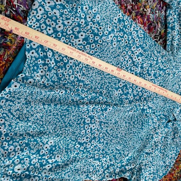 Cafe Marrakesh Women’s Floral Tunic Top Blouse Blue L Peasant Button Front - Picture 8 of 11